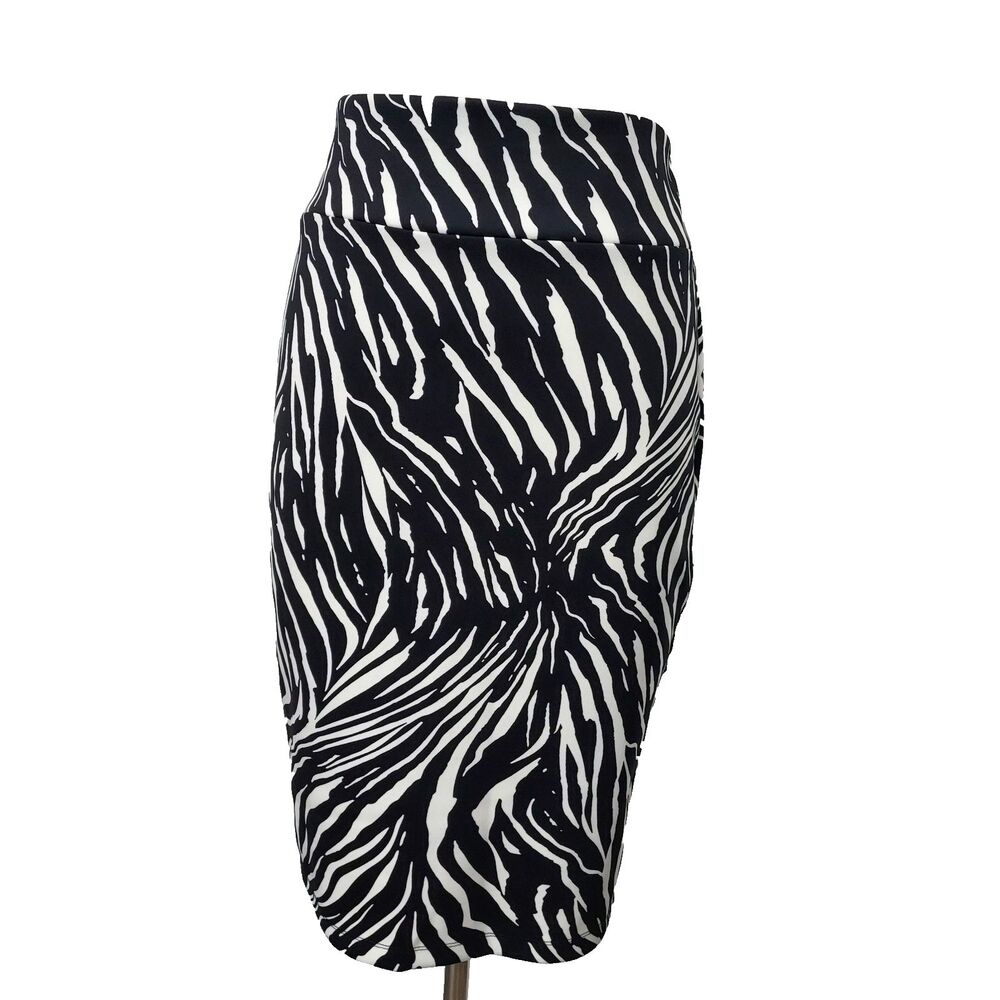 Carmen Marc Valvo Zebra Stripe Pencil Skirt Womens Size XL Black White Stretch